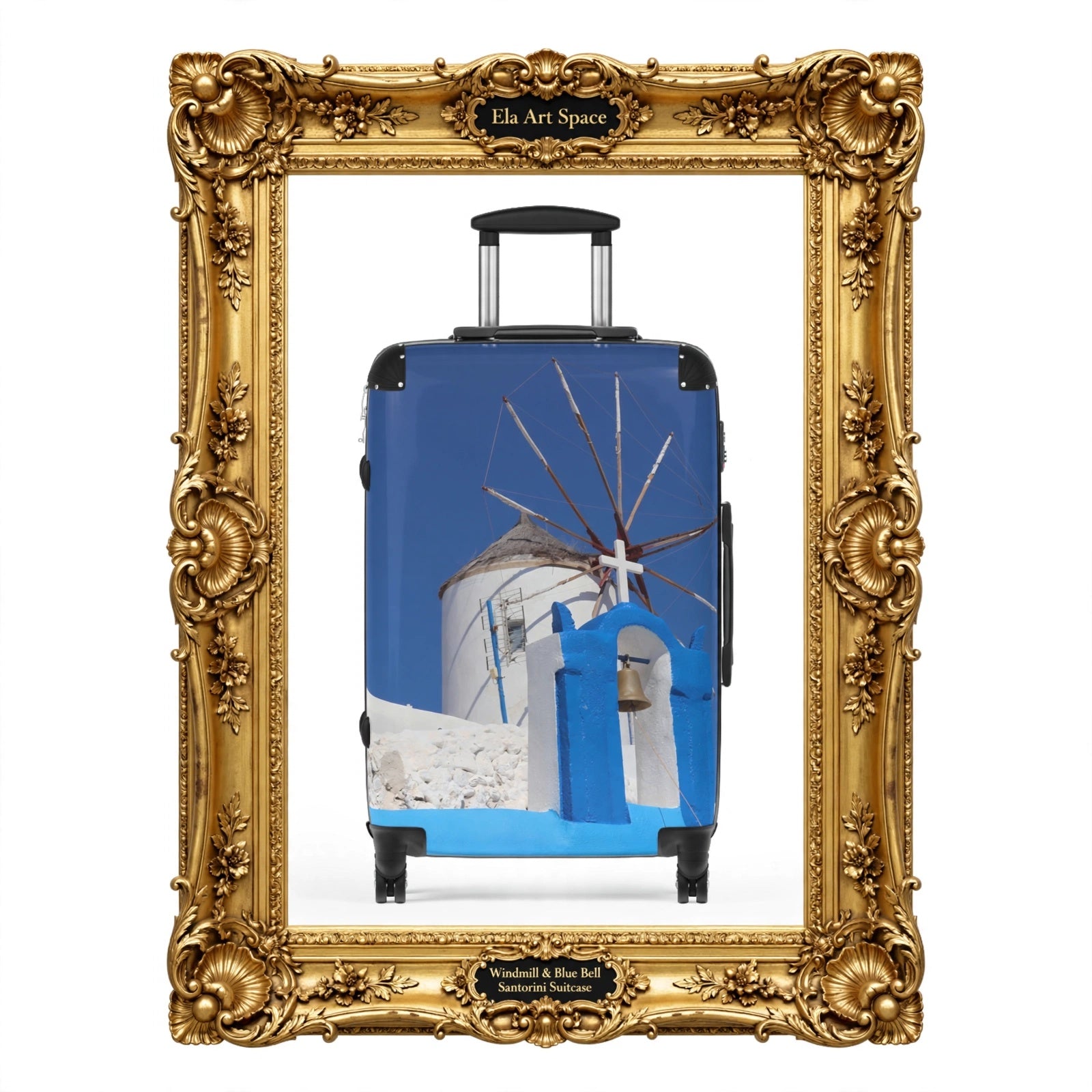 Ghost Oia Windmill & Blue Bell Suitcase - Santorini White Windmill Original Photo Luggage - Hard Shell Spinner