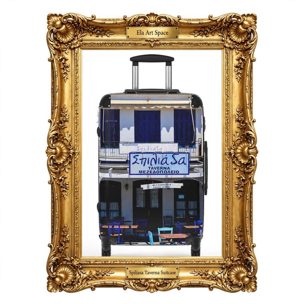Spiliasa Taverna Poros Island Suitcase - Greek Blue Shutters Luggage | Original Photo