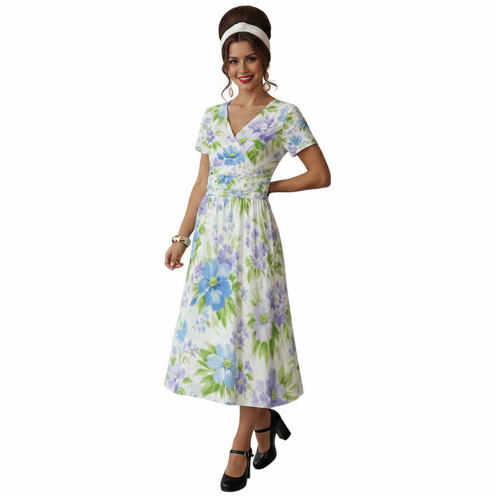 Blue Floral Wrap Dress Modelka 1