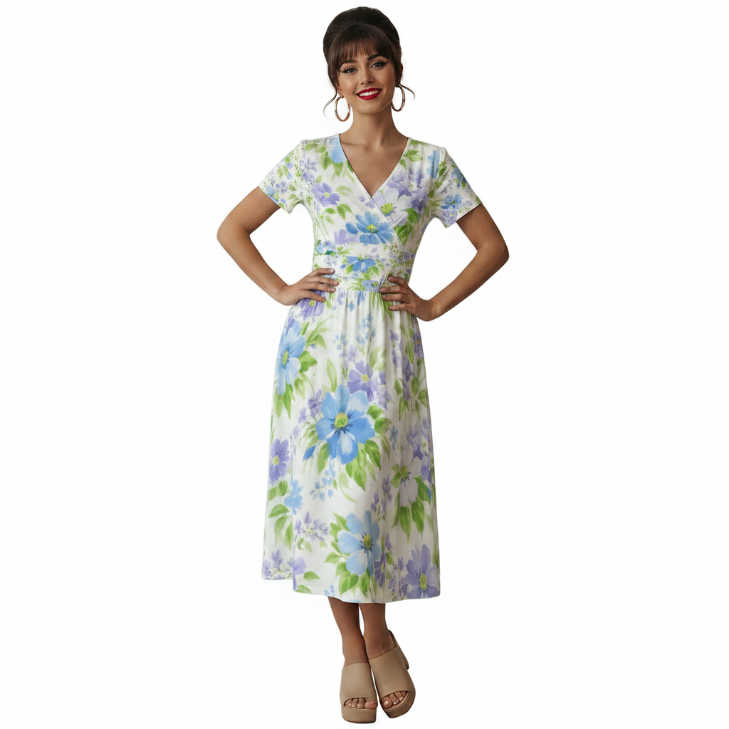 Blue Floral Wrap Dress Modelka 3