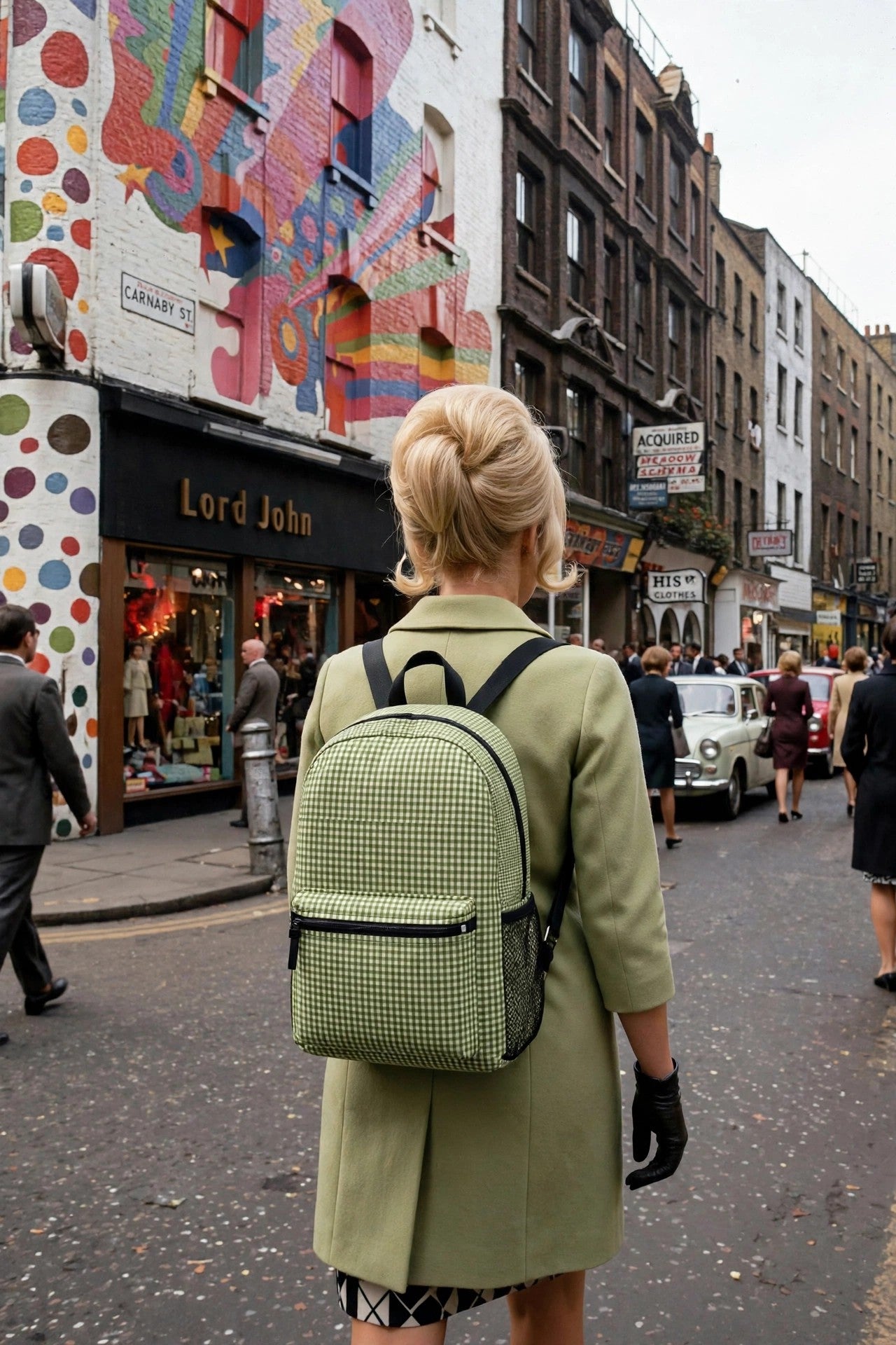 Green Gingham Backpack