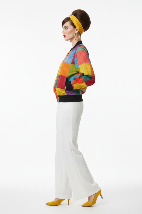 Colorblock Patchwork Bomber modelka 2