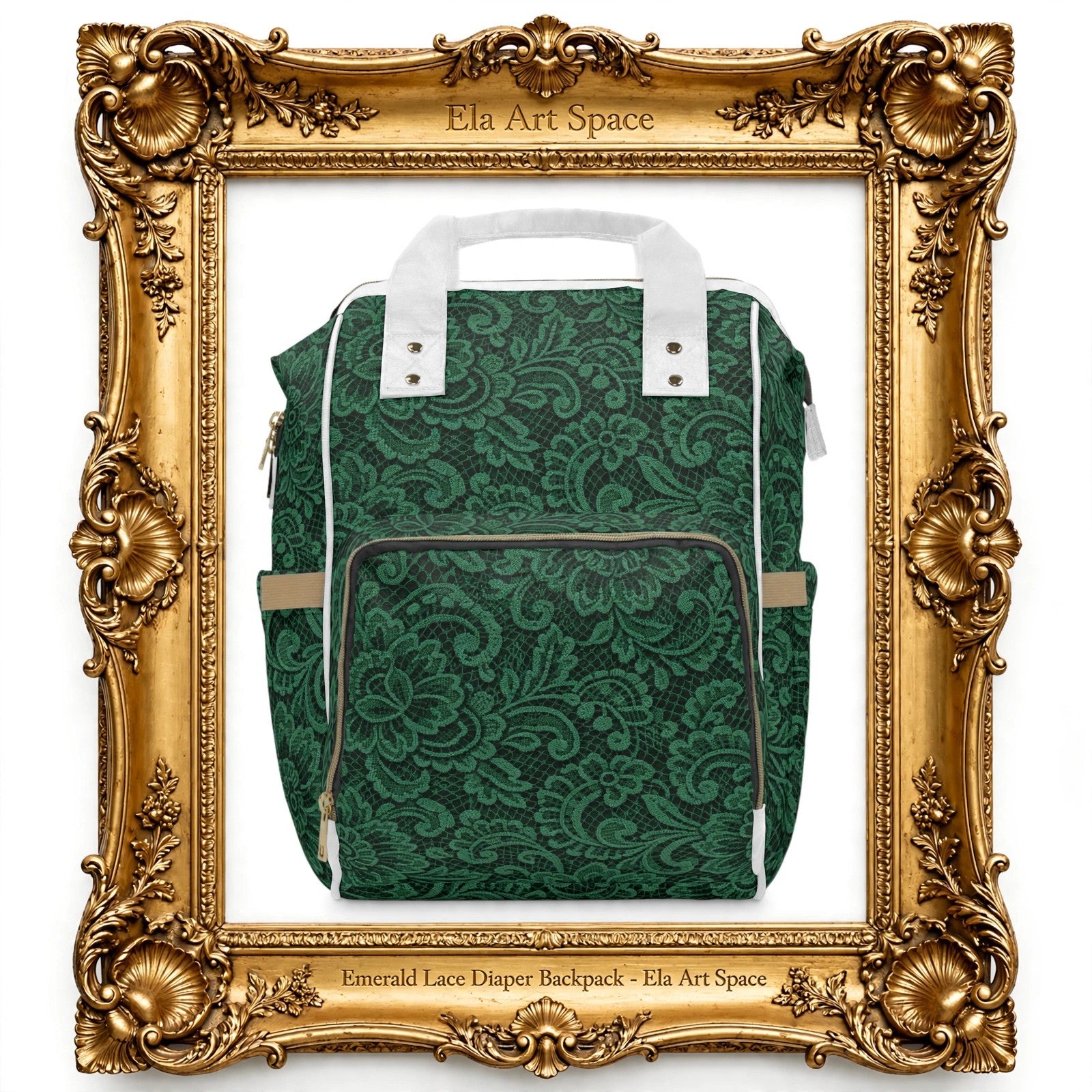 Emerald Lace Diaper Backpack - Velvet Lace Mama - Baroque Mom Bag