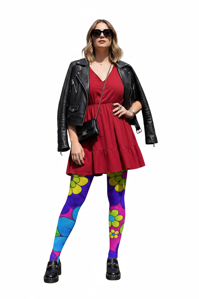 Floral Leggings — modelka białe tło