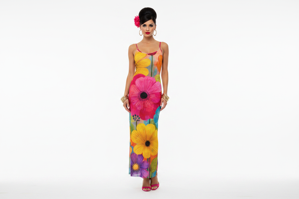 Flower Power Mesh Maxi Dress