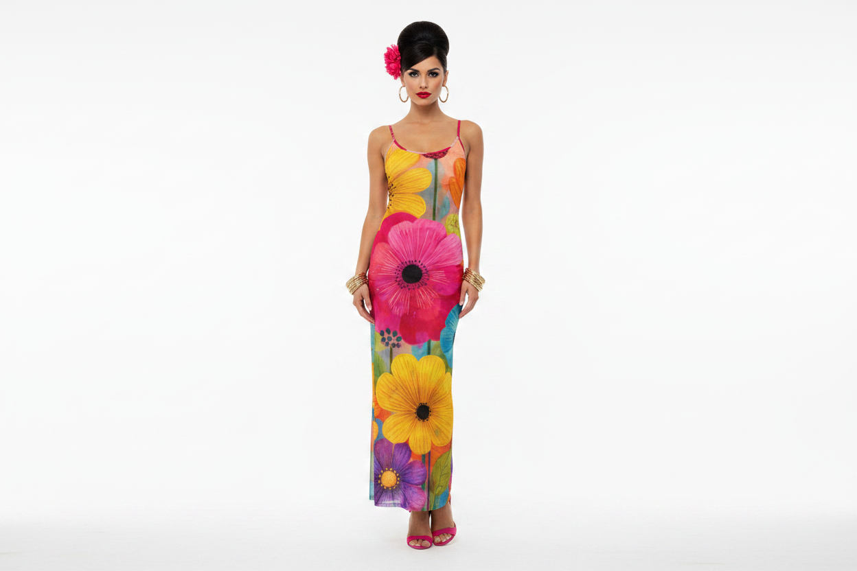 Flower Power Mesh Maxi Dress