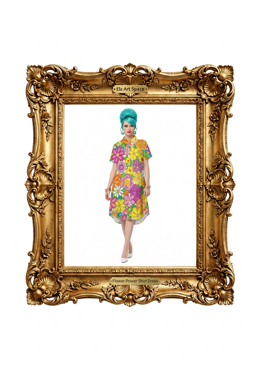 Flower Power Shirt Dress w dużej złotej ramie