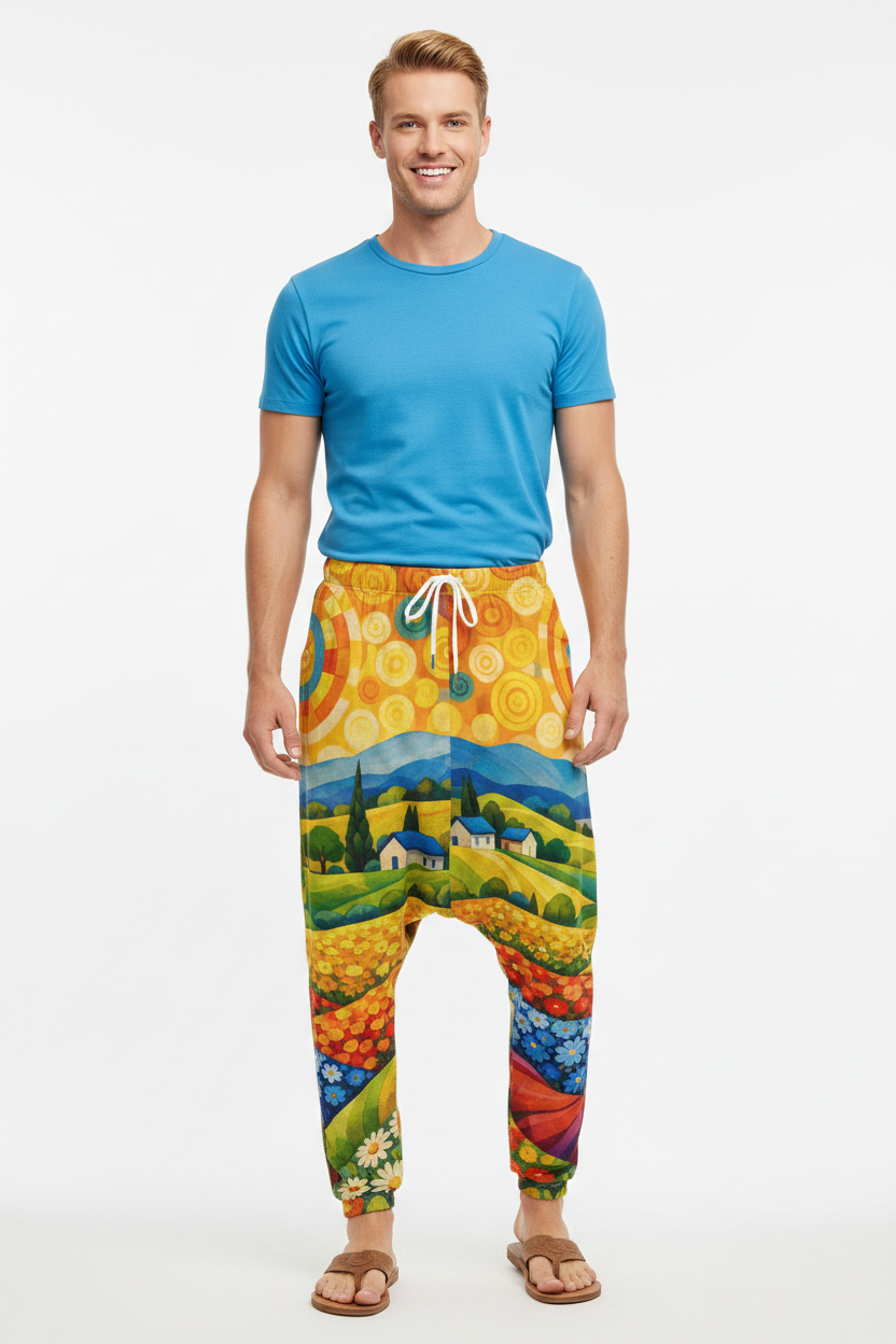 Folk Art Landscape Harem Pants — Man