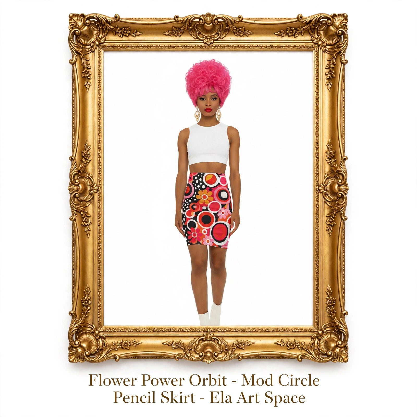 Flower Power Orbit - Mod Circle Pencil Skirt
