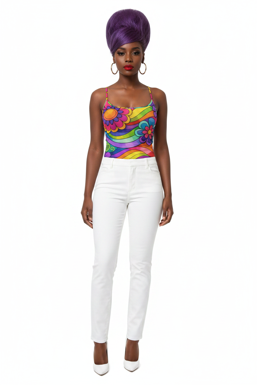 Rainbow Flower Power Spaghetti Strap Tank