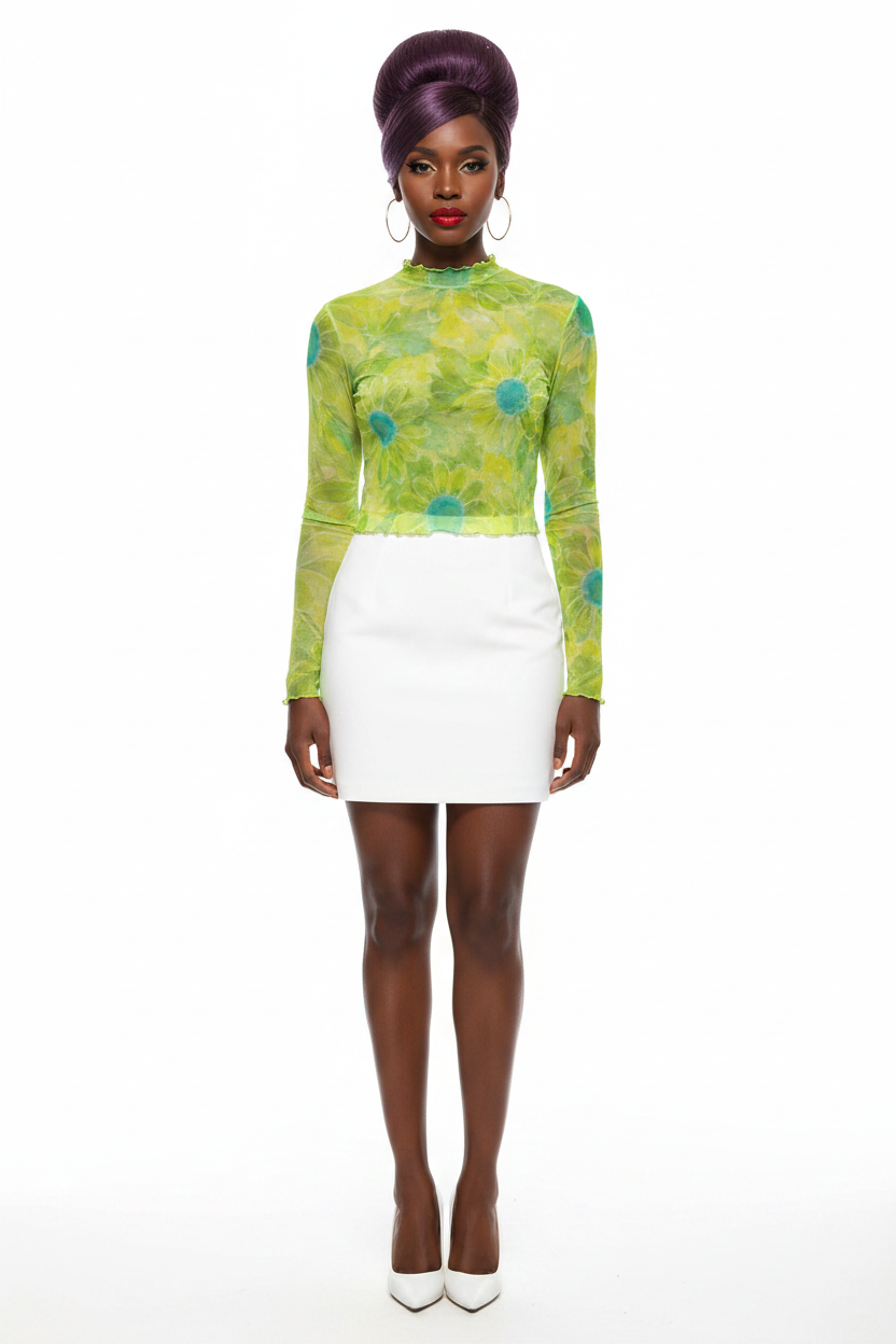 Lime Green Floral Mesh Top