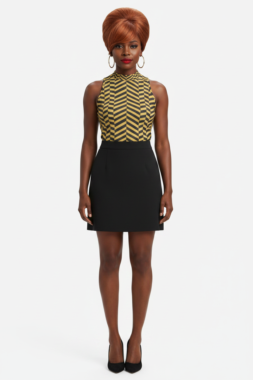 Front — czarna, miedziany bouffant