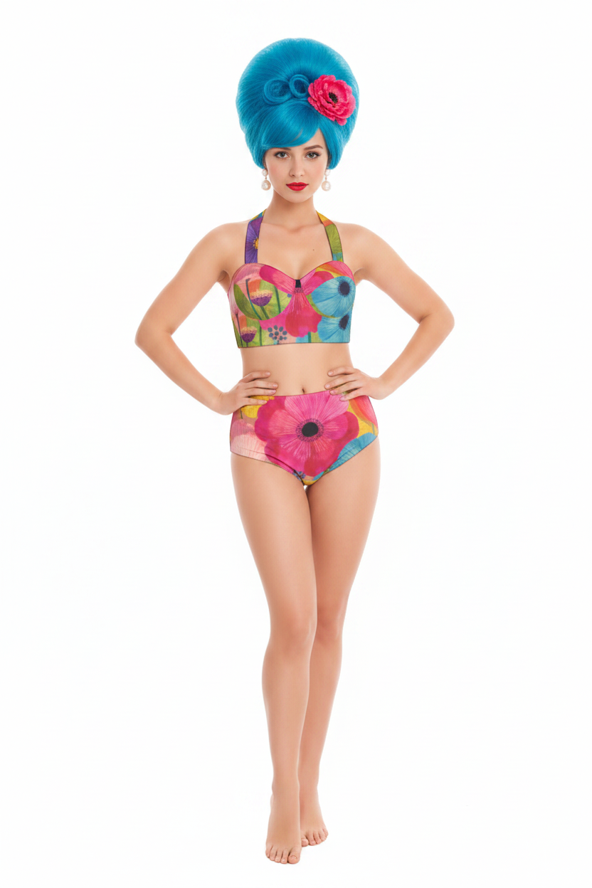 Front — Latynka, niebieski bouffant