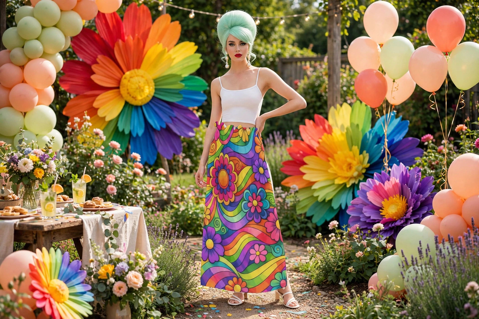 Psychedelic Bloom - 60s Rainbow Maxi Skirt