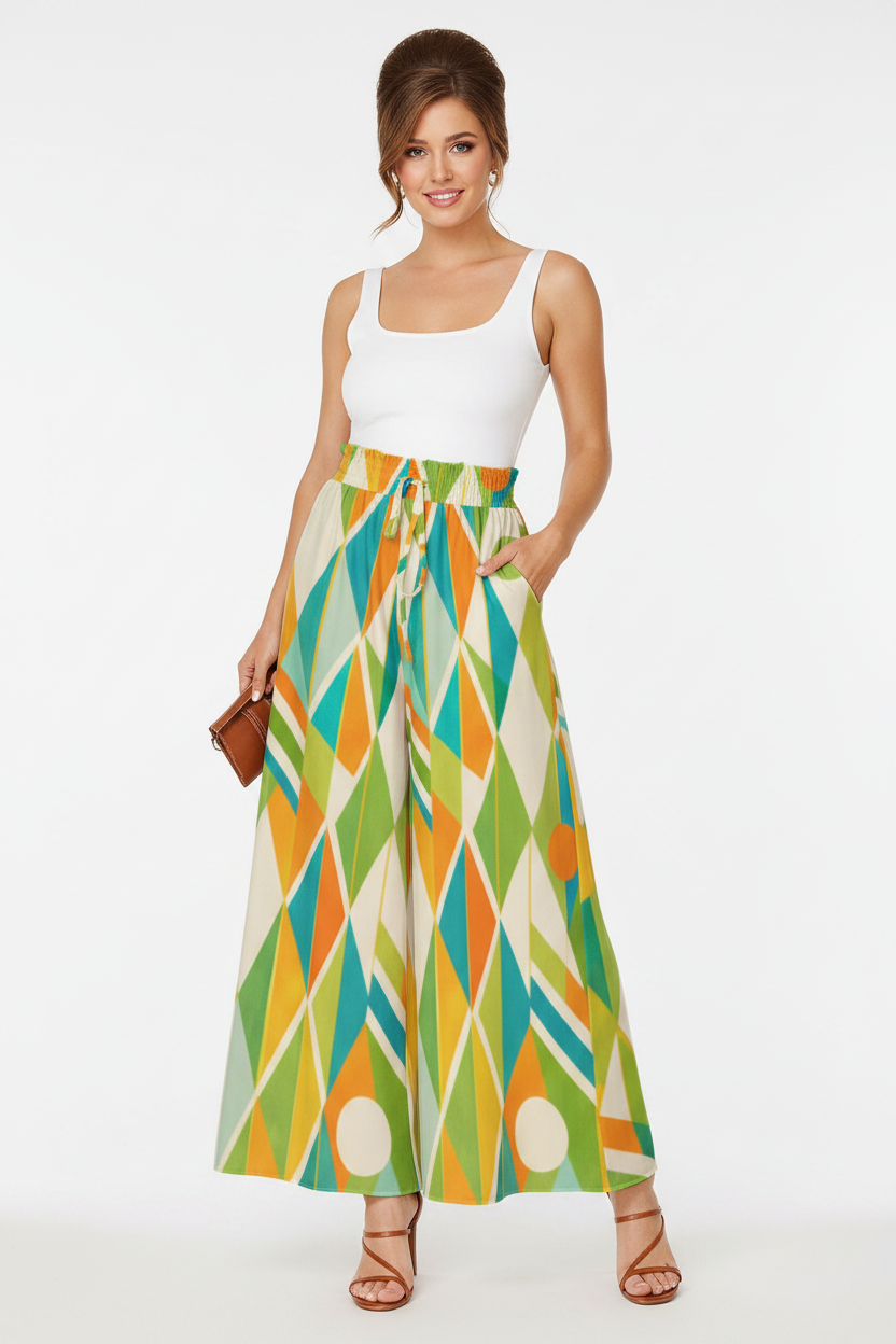 Geometric Argyle Wide-Leg Pants — modelka