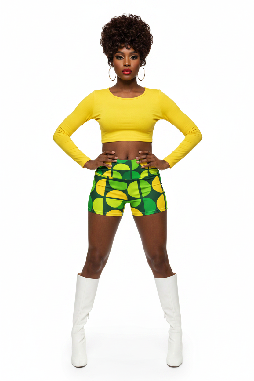 Geometric Circle Shorts - Black female model 60s