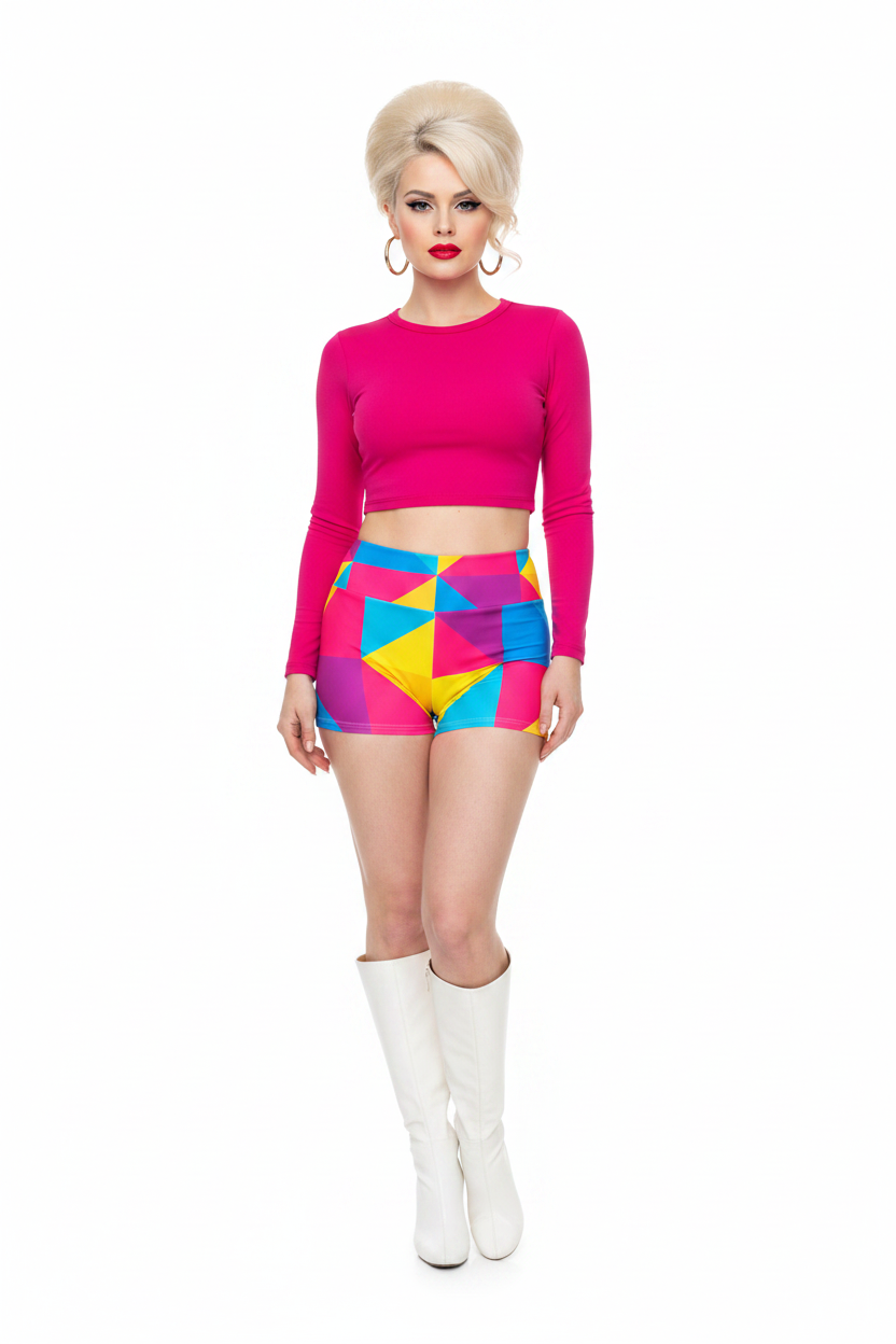 Geometric Triangle Shorts - white model bouffant go-go boots