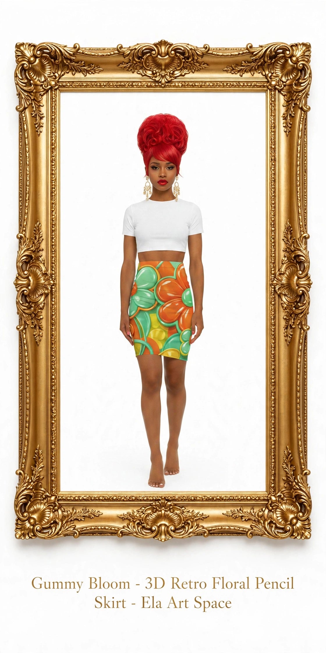 Gummy Bloom - 3D Retro Floral Pencil Skirt