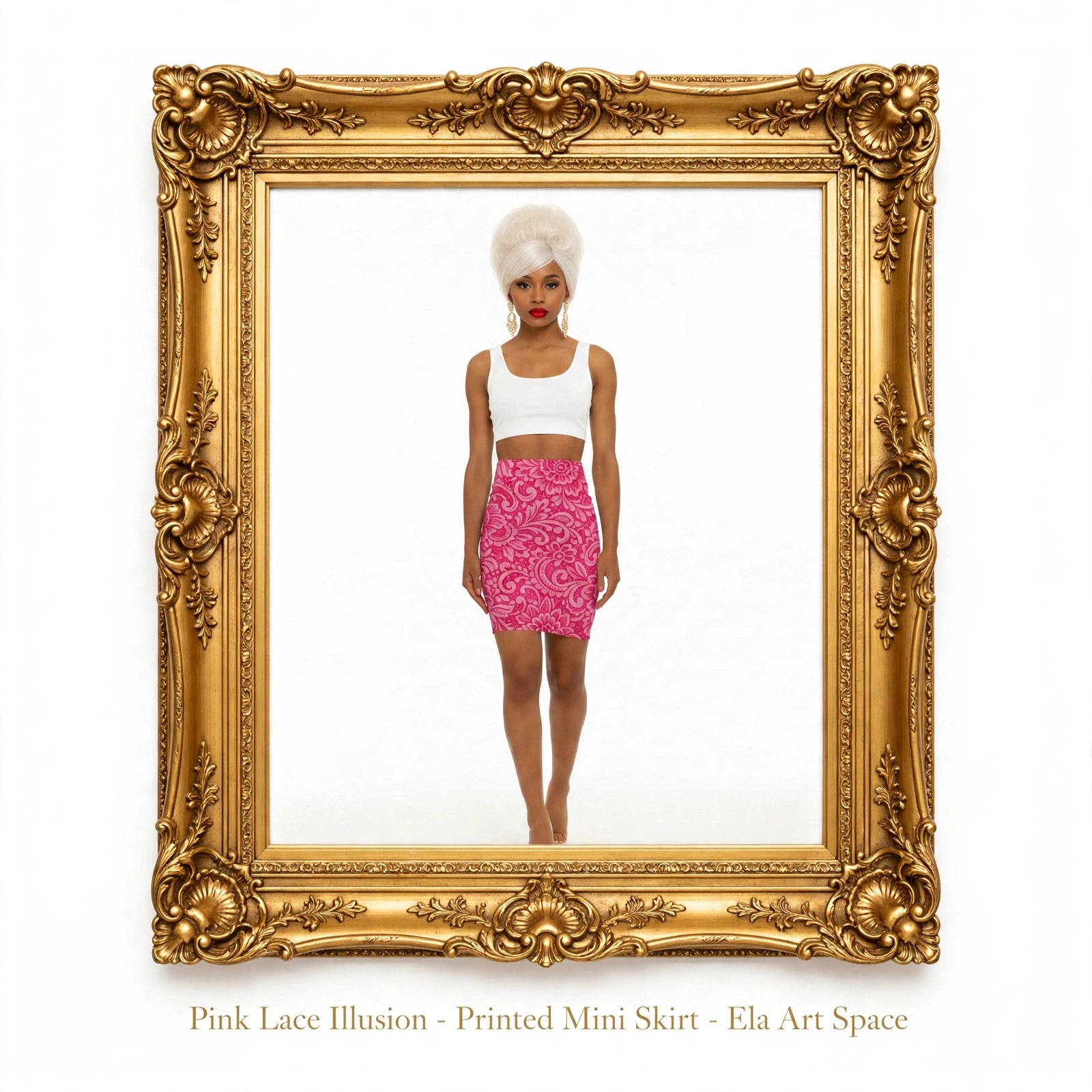 Pink Lace Illusion - Printed Mini Skirt