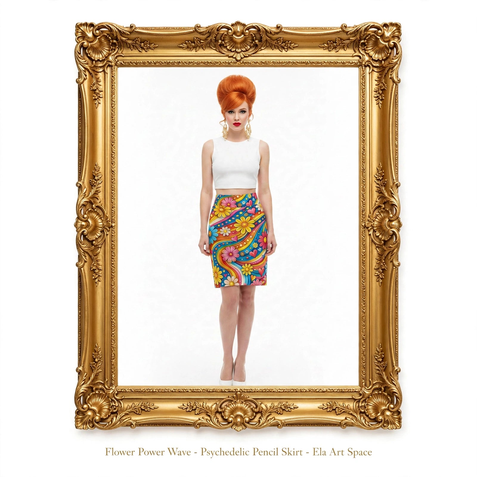 Flower Power Wave - Psychedelic Pencil Skirt