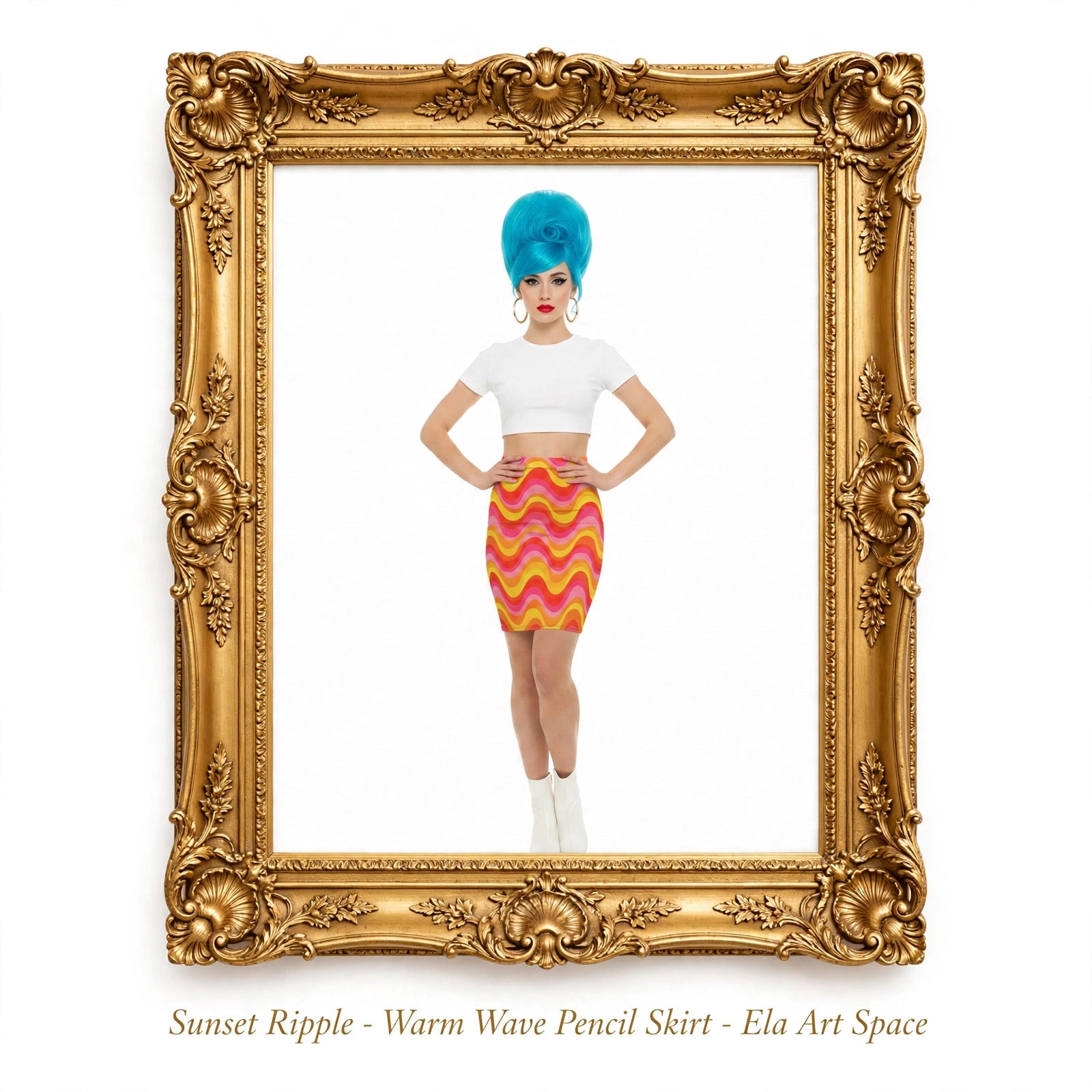 Sunset Ripple - Warm Wave Pencil Skirt