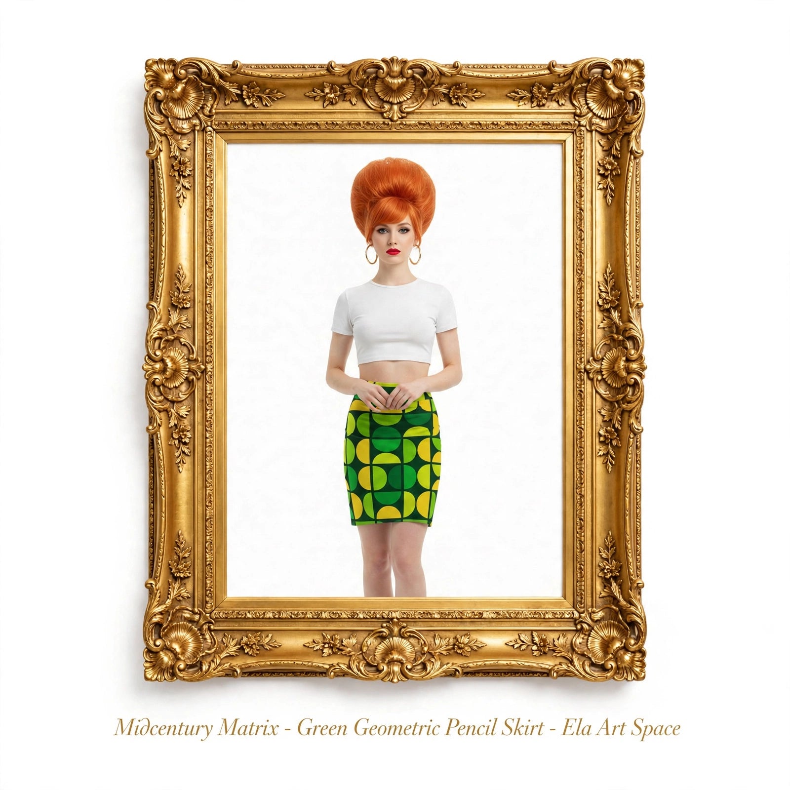 Midcentury Matrix - Green Geometric Pencil Skirt