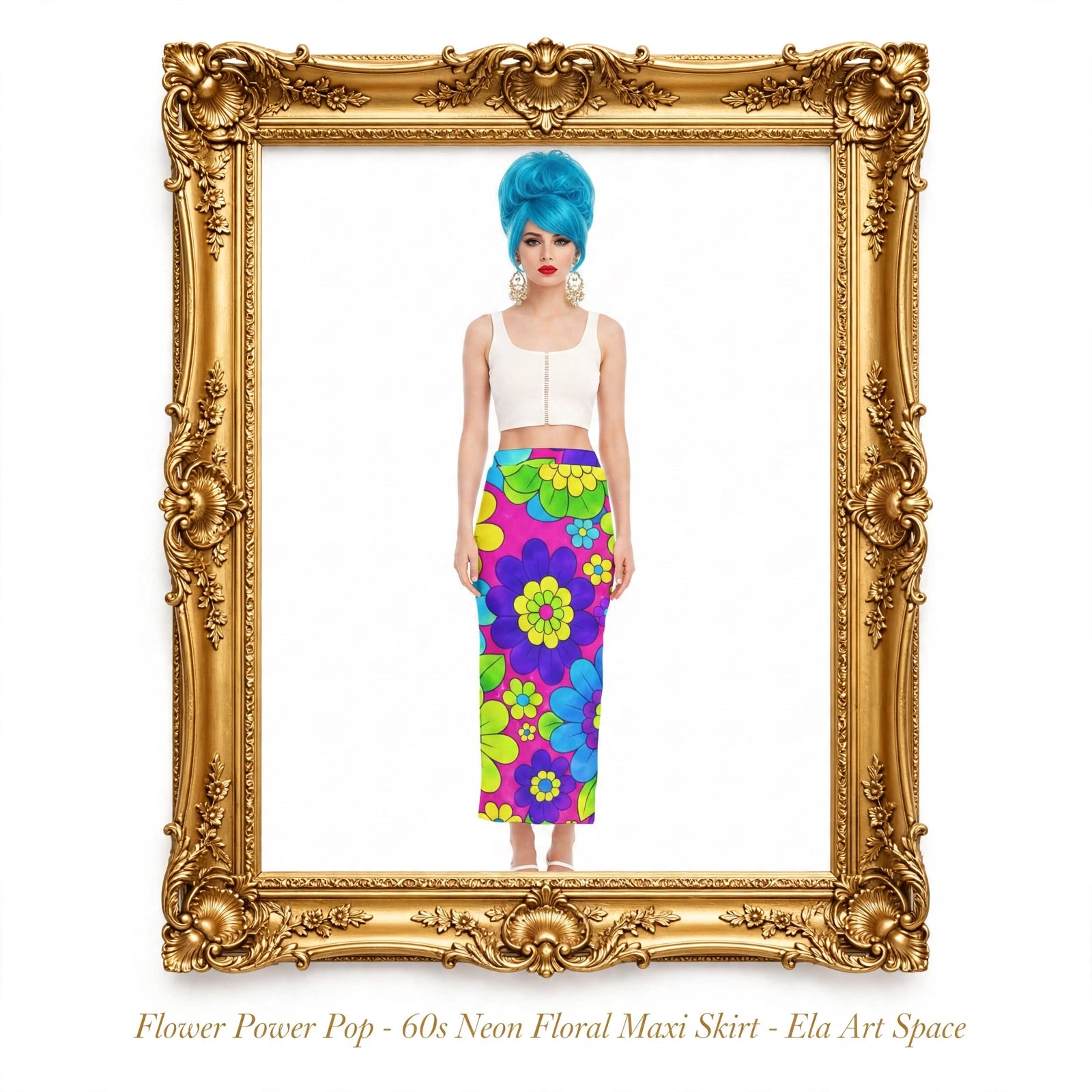 Flower Power Pop - 60s Neon Floral Maxi Skirt