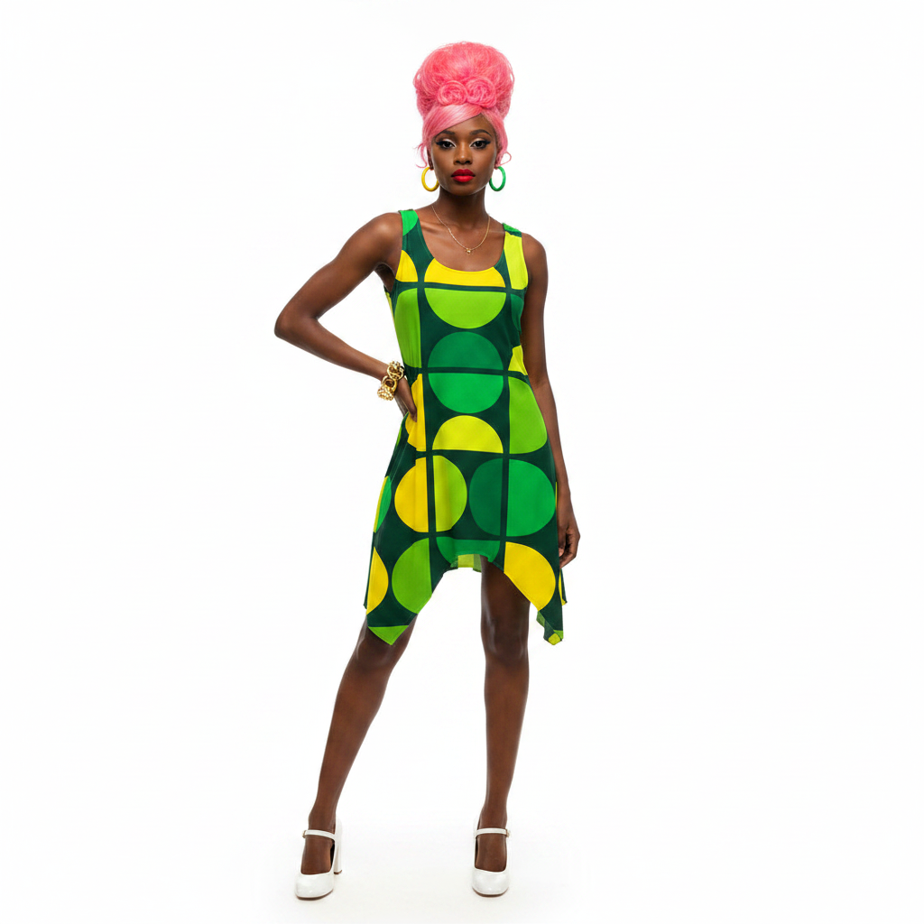 Green Circles Op-Art Dress Modelka 2