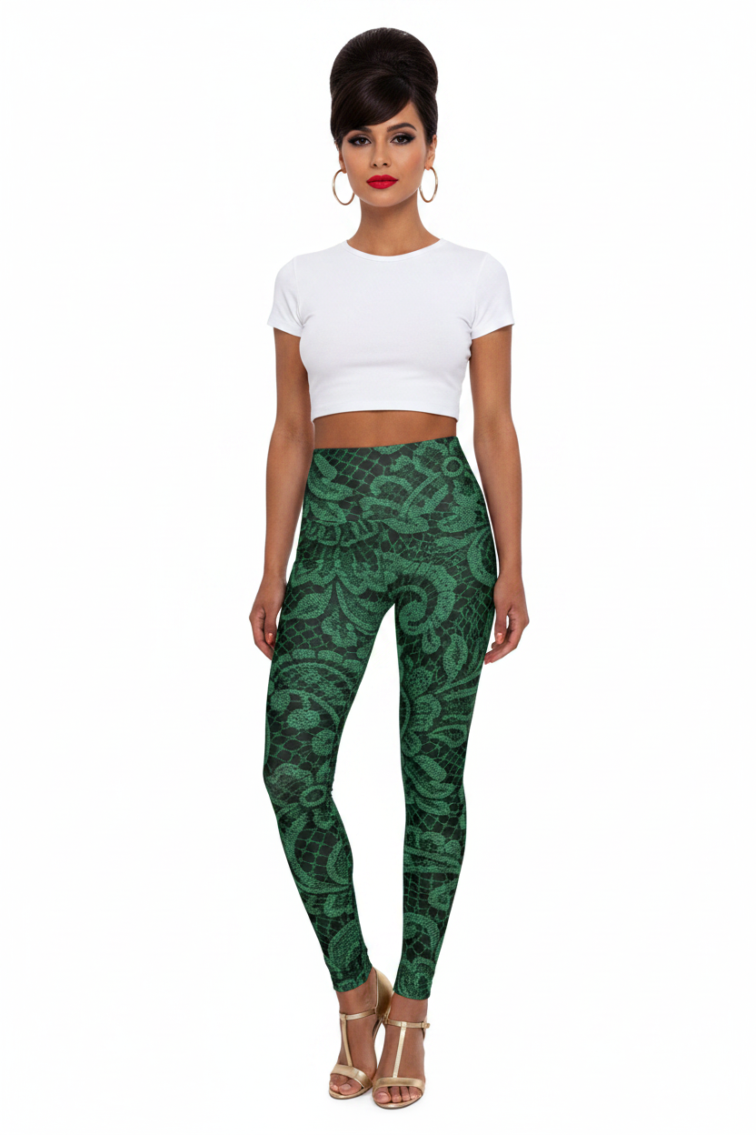 Green Lace Leggings — Front