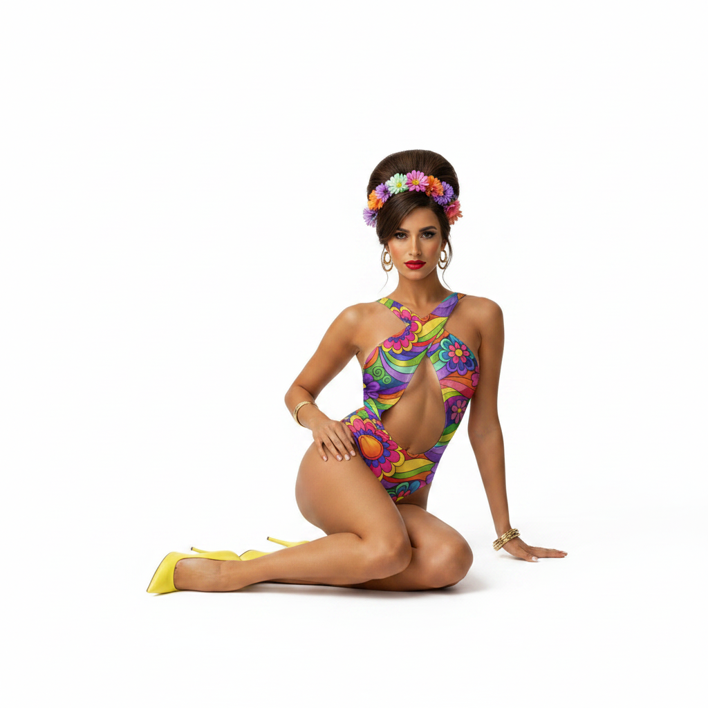 Groovy Rainbow Monokini — siedząca poza Amazon
