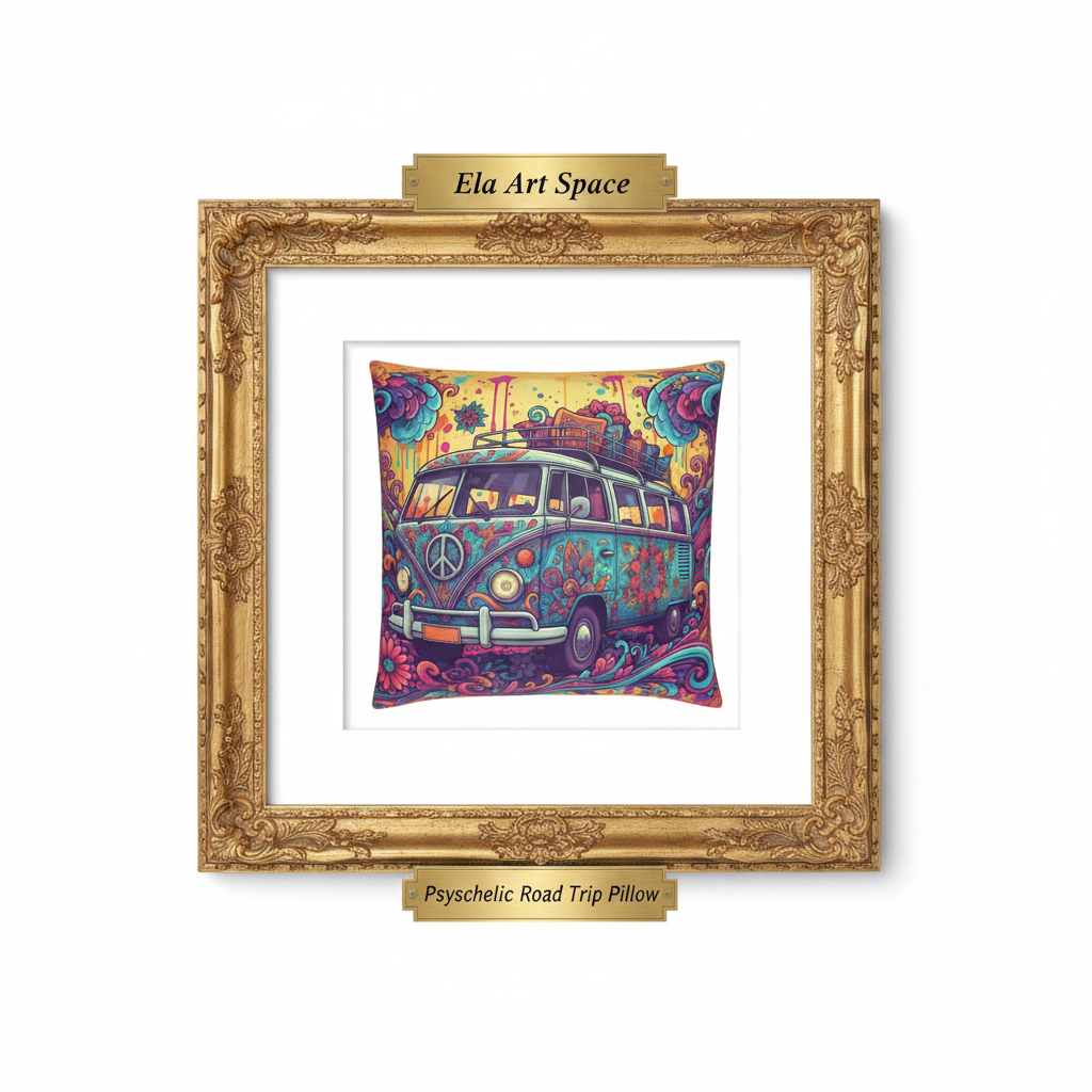 Hippie Van Pillow złota rama
