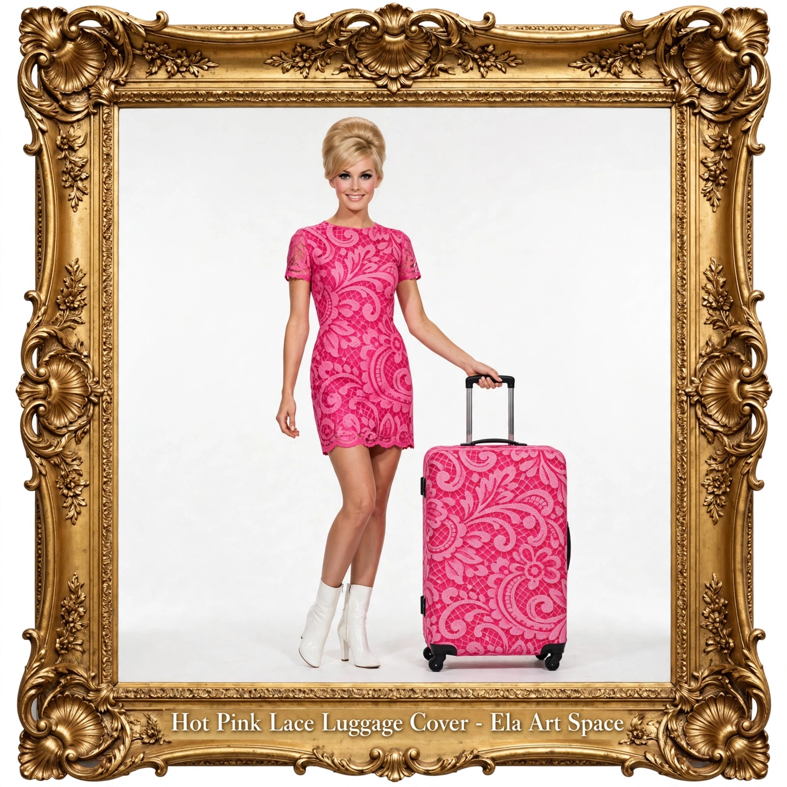 Hot Pink Lace Romance Luggage Cover