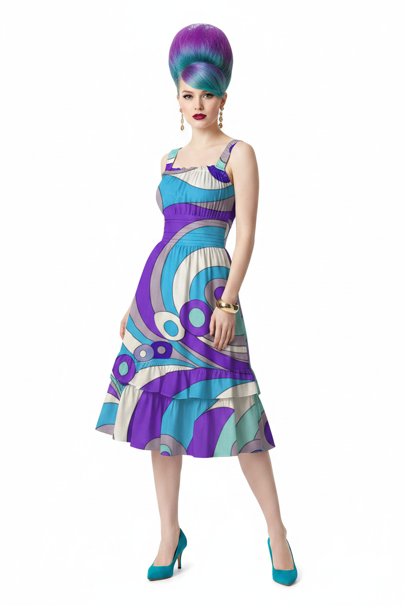 Retro Wave Swirl Ruffle Dress - model 1