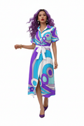 Retro Wave Swirl Shirt Dress — model 3