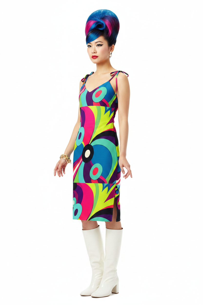 Retro Psychedelic Slip Dress - model 3
