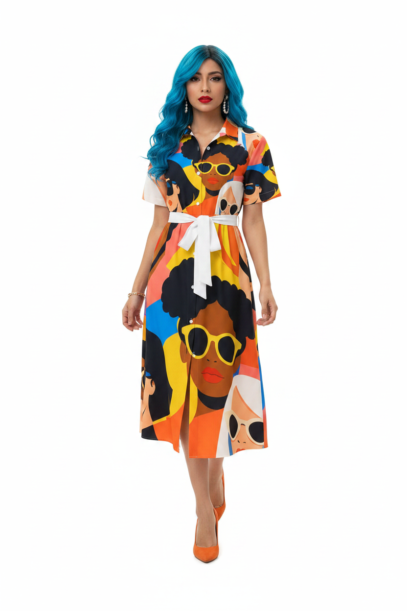 Pop Art Soul Sisters Shirt Dress — model 3