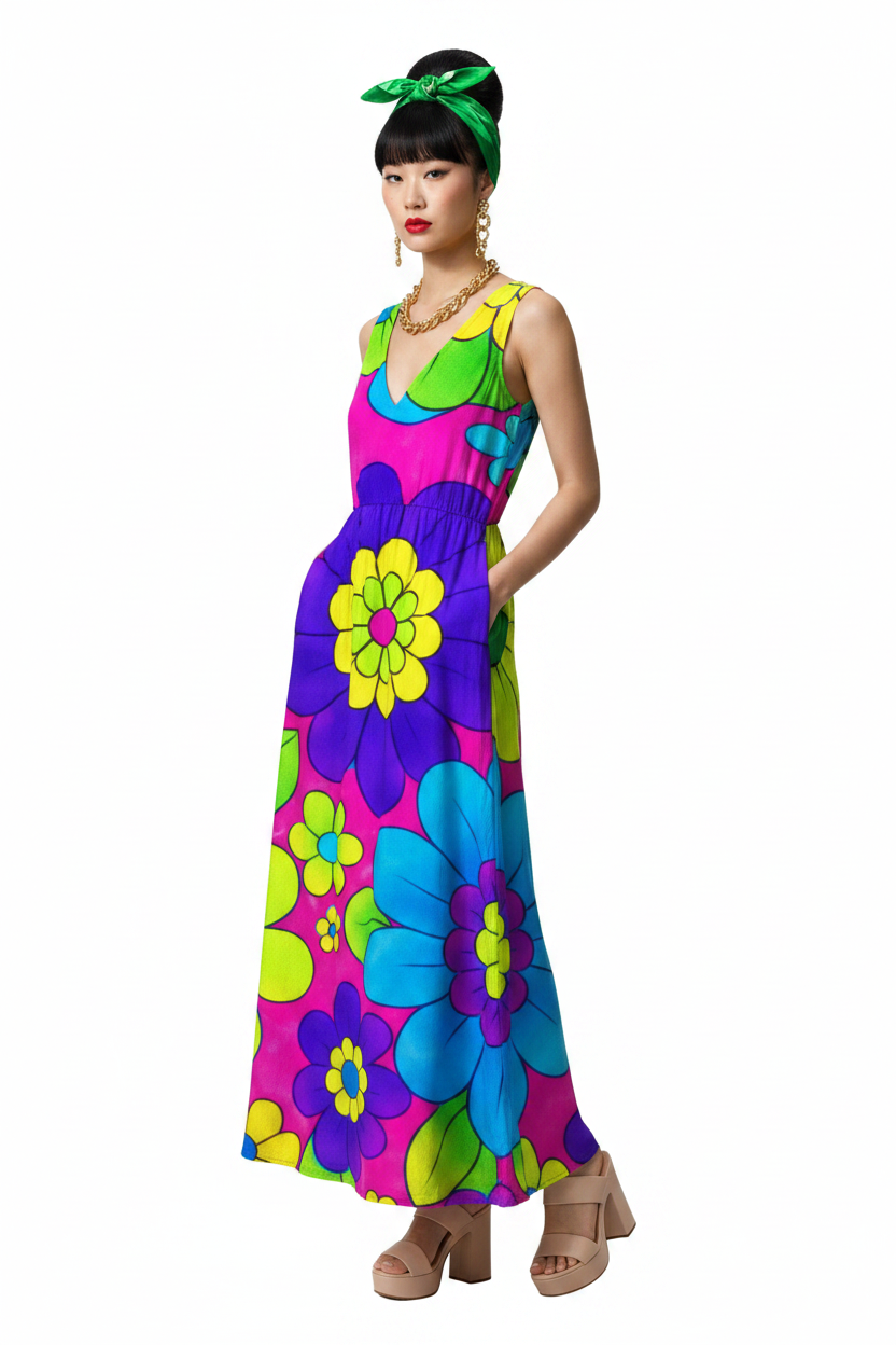 Neon Pop Art Flower Dress - model 3
