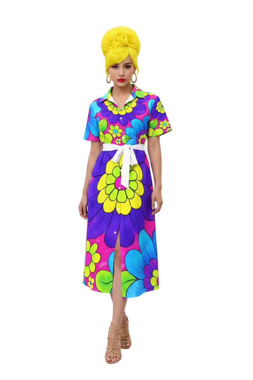 Pop Art Flowers Shirt Dress — model 1