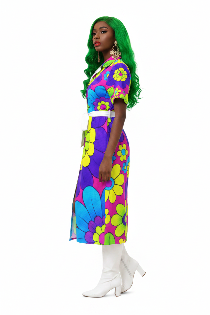 Pop Art Flowers Shirt Dress — model 2