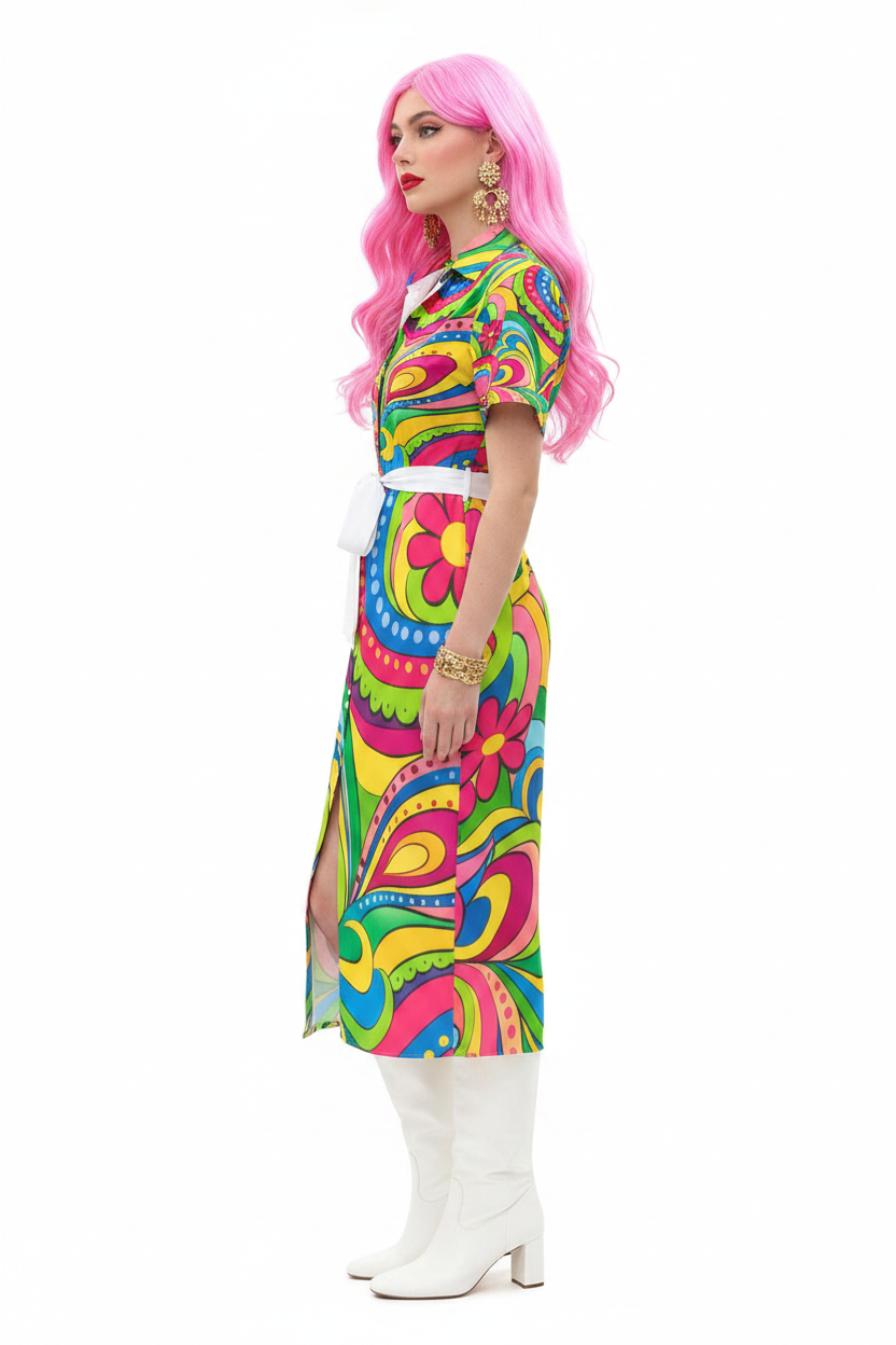 Psychedelic Swirl Shirt Dress — model 2