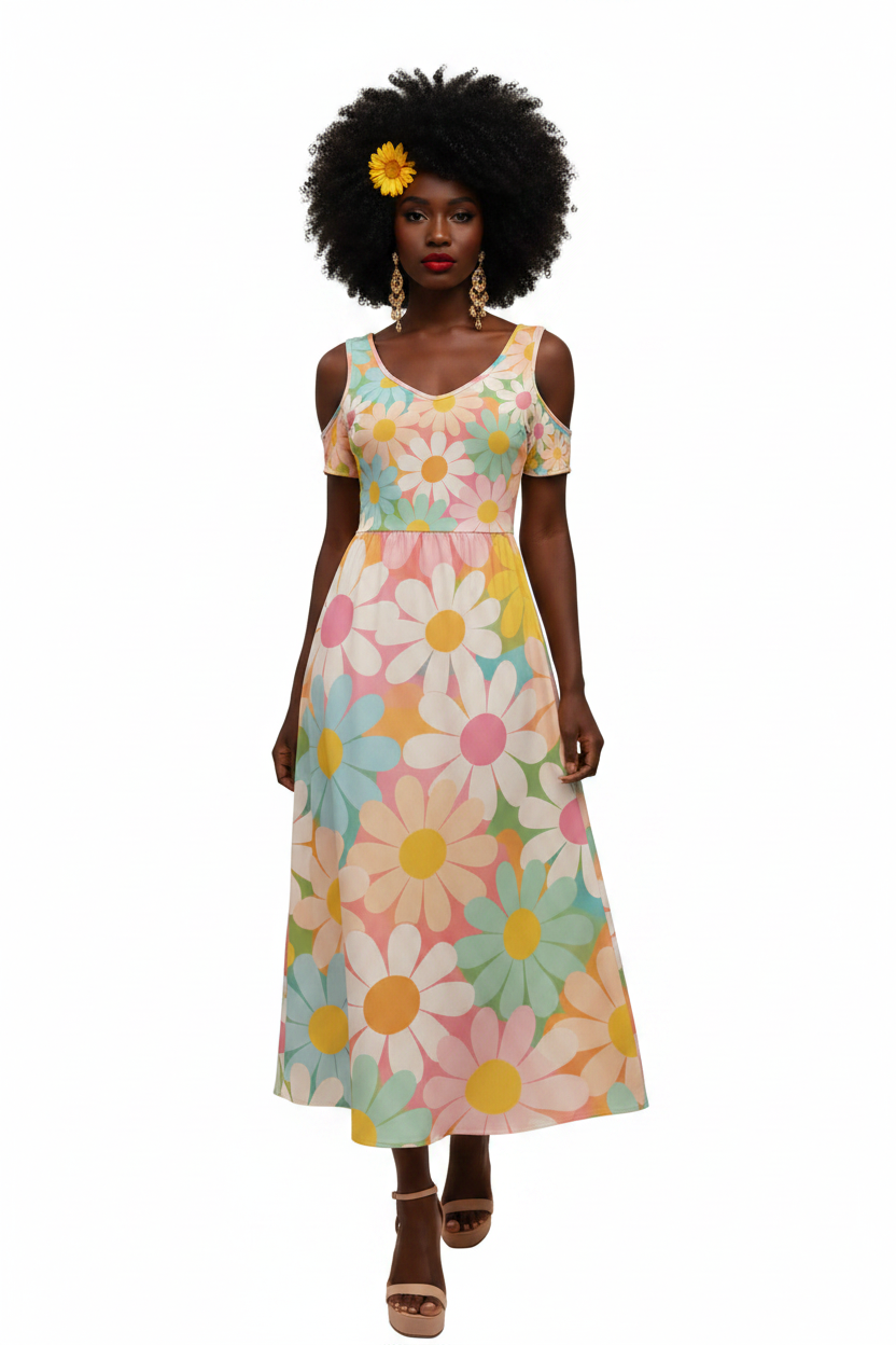 Pastel Daisy Midi Dress — model 3