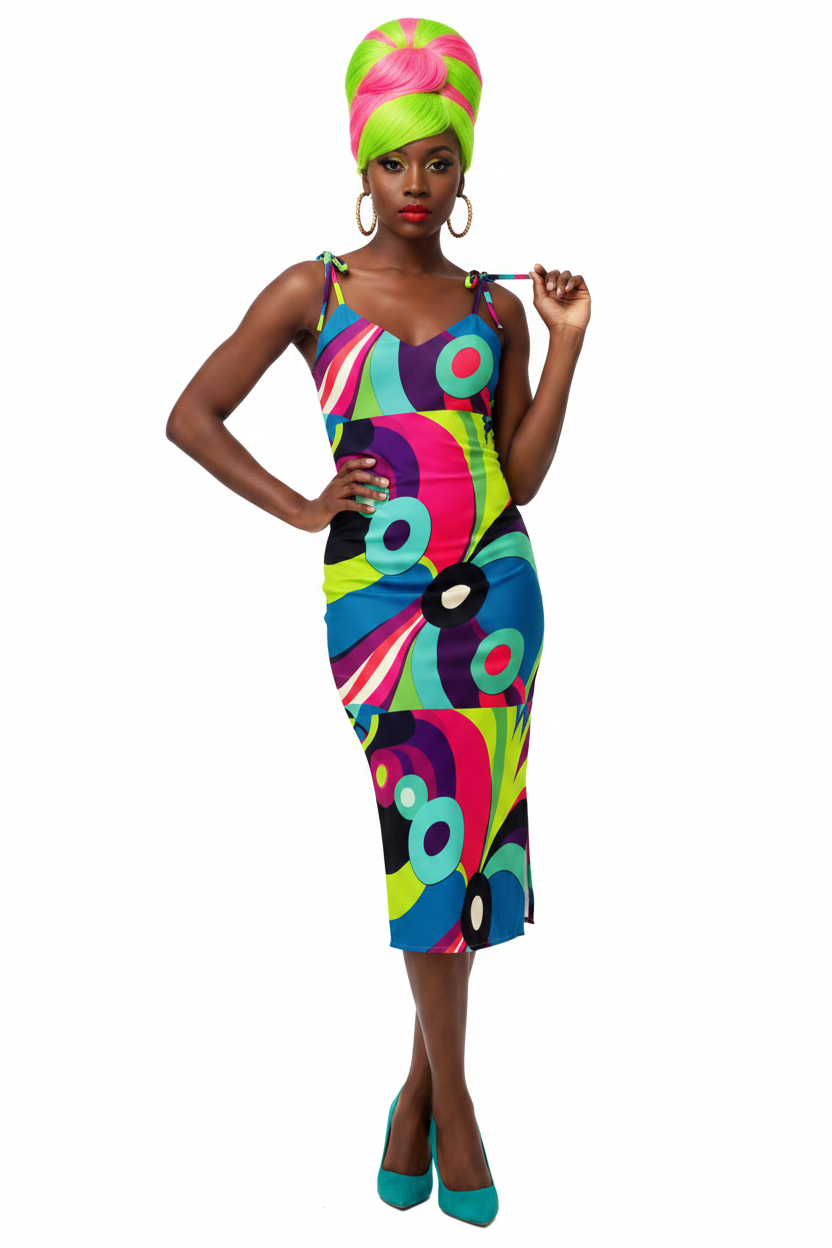 Retro Psychedelic Slip Dress - model 1