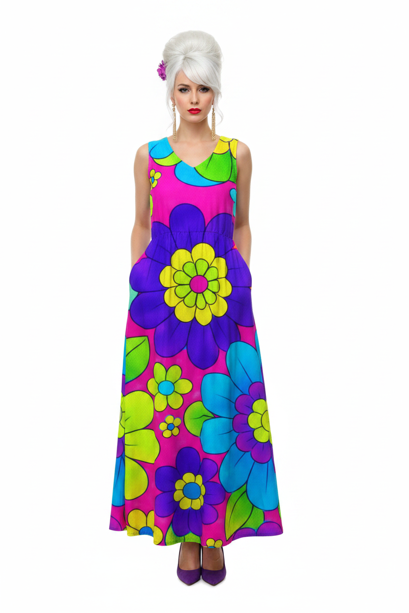 Neon Pop Art Flower Dress - model 1