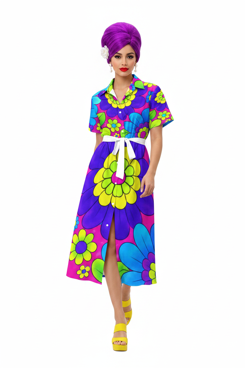 Pop Art Flowers Shirt Dress — model 3