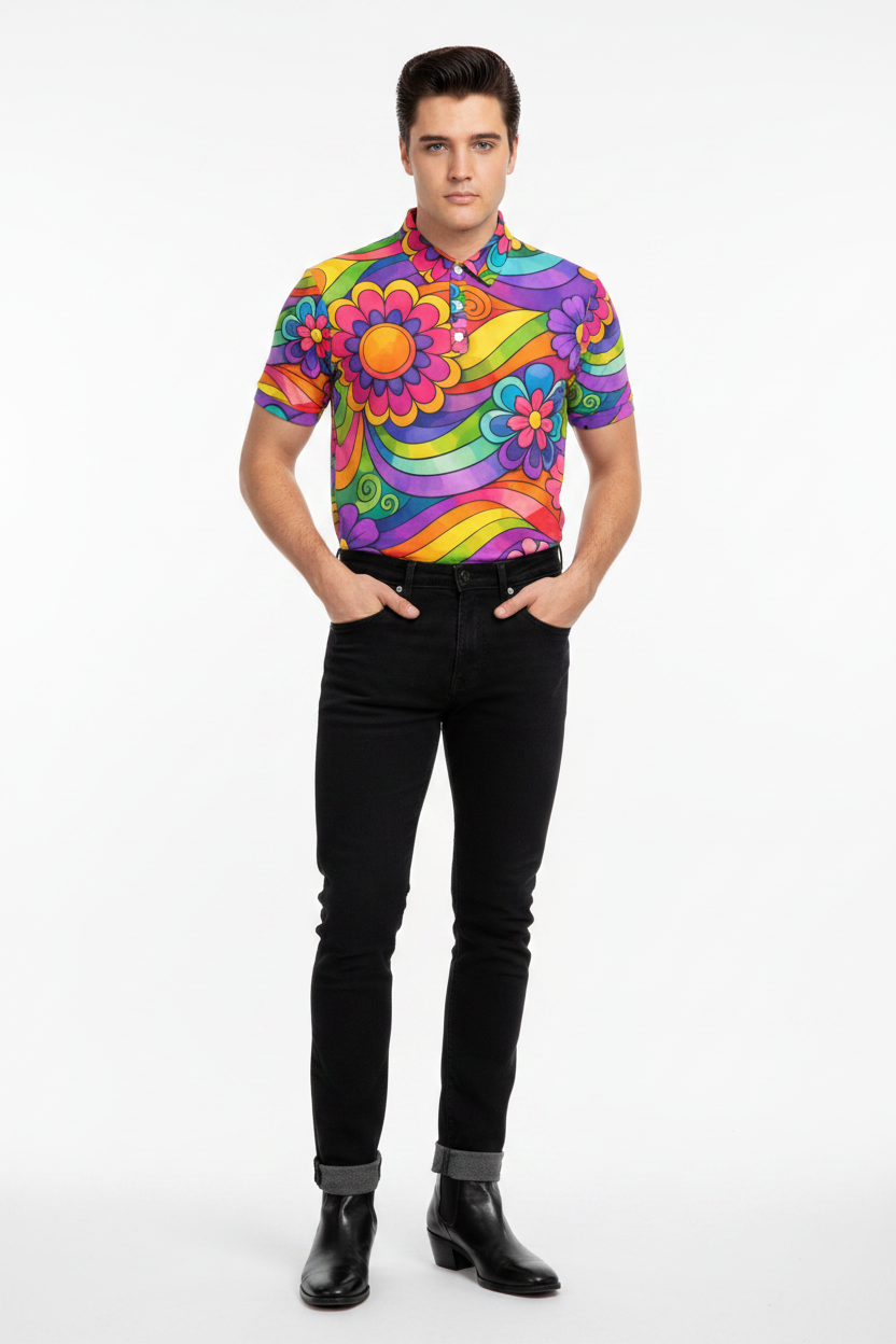 Model 1 pompadour rainbow flower polo