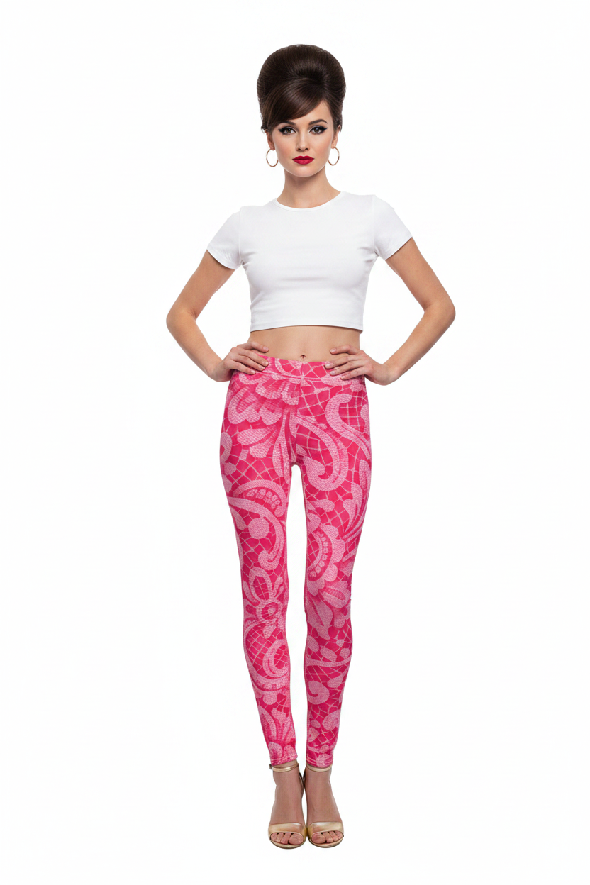 Pink Lace Leggings — 60s model front
