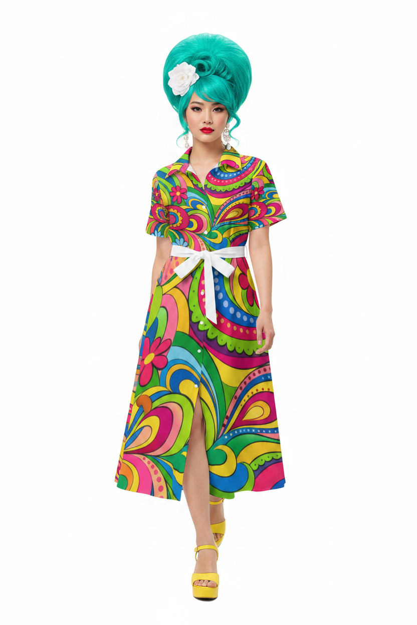 Psychedelic Swirl Shirt Dress — model 3