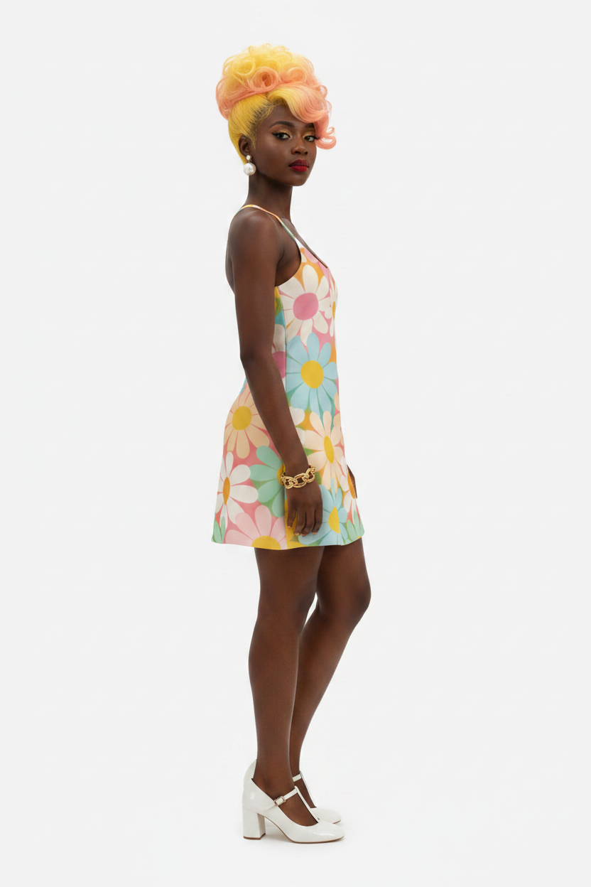 Pastel Daisy Crossback Mini Dress - model 2