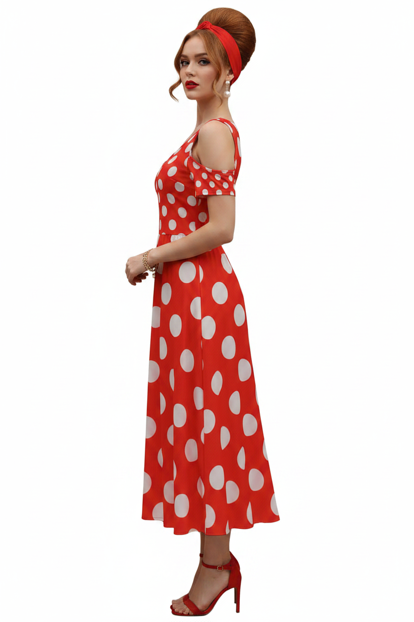 Red Polka Dot Midi Dress — model 2