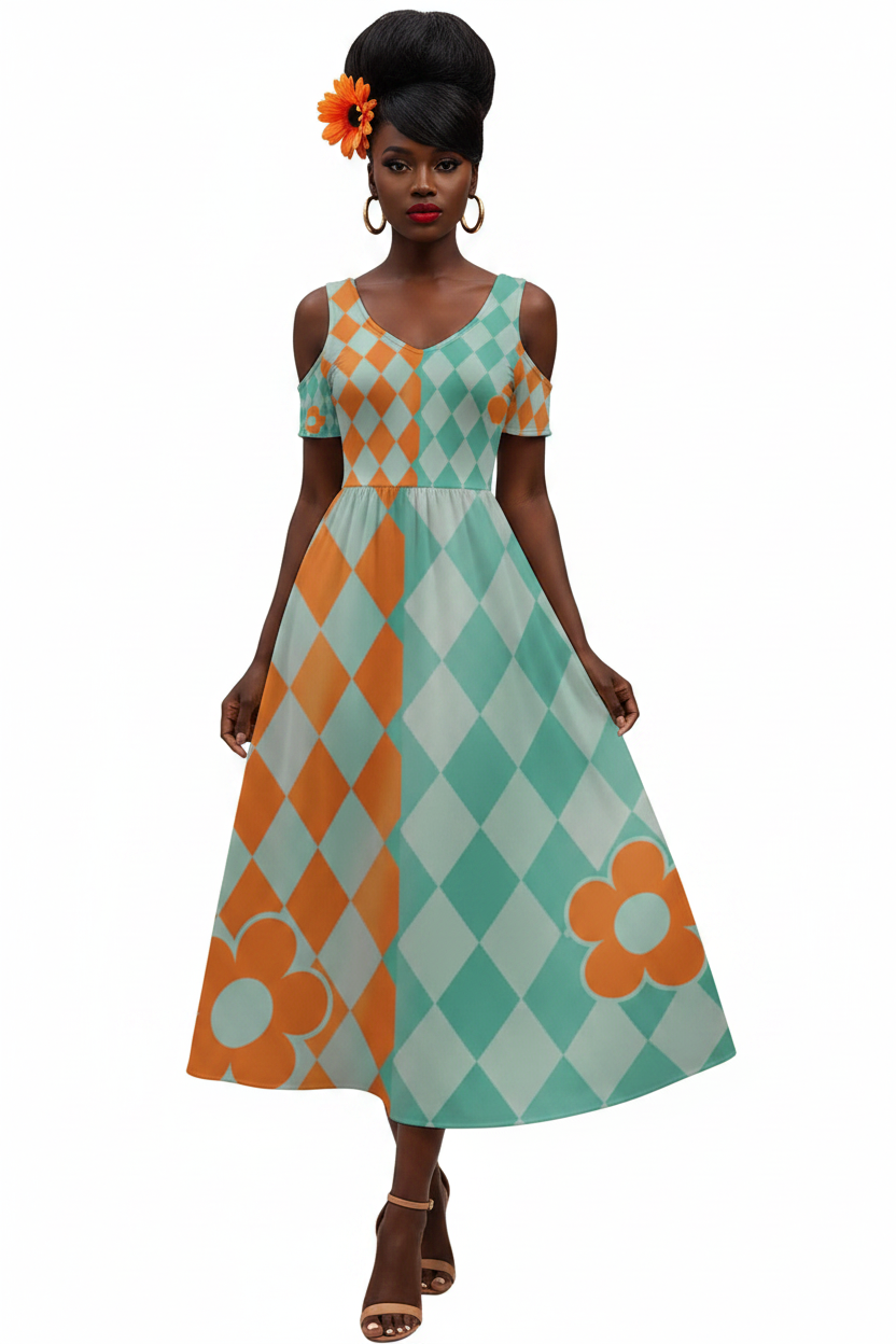 Harlequin Daisy Midi Dress — model 1